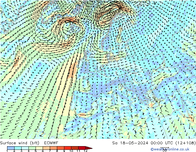 Surface wind (bft) ECMWF Sa 18.05.2024 00 UTC