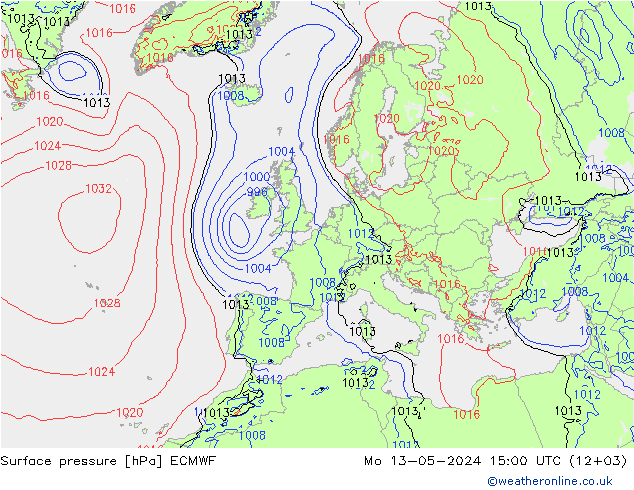 ciśnienie ECMWF pon. 13.05.2024 15 UTC