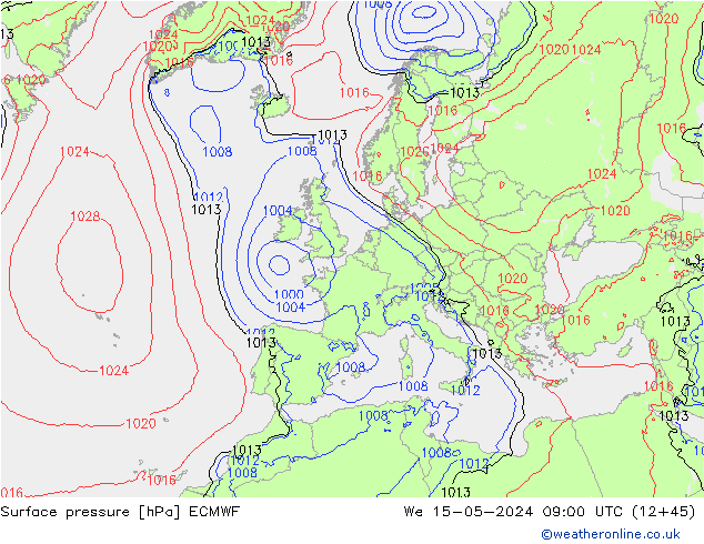 Surface pressure ECMWF We 15.05.2024 09 UTC