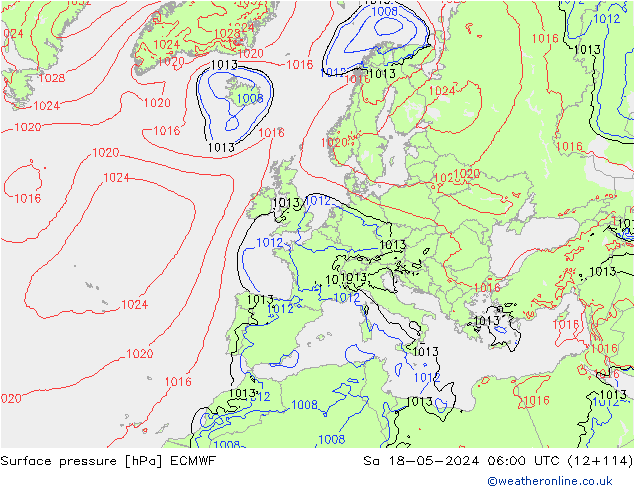 Bodendruck ECMWF Sa 18.05.2024 06 UTC