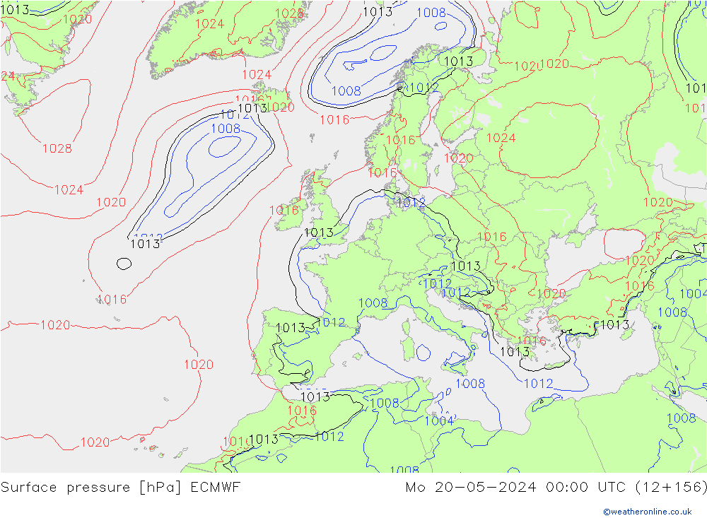 pressão do solo ECMWF Seg 20.05.2024 00 UTC