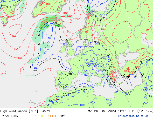High wind areas ECMWF Mo 20.05.2024 18 UTC