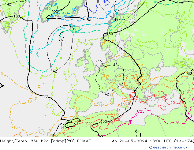 Height/Temp. 850 hPa ECMWF Mo 20.05.2024 18 UTC