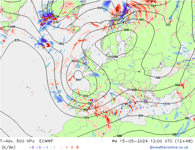 T-Adv. 500 hPa ECMWF St 15.05.2024 12 UTC