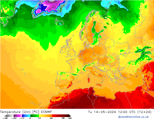 温度图 ECMWF 星期二 14.05.2024 12 UTC