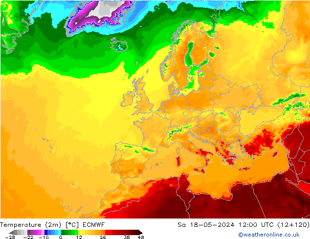Temperatura (2m) ECMWF sab 18.05.2024 12 UTC