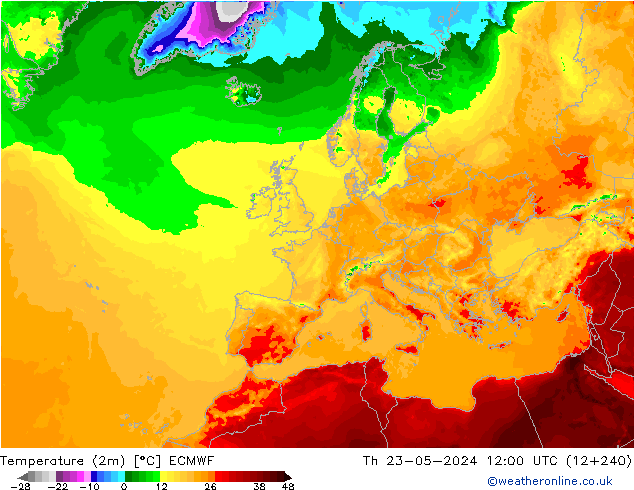 Temperature (2m) ECMWF Čt 23.05.2024 12 UTC