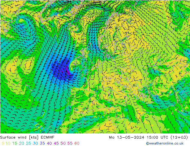 Surface wind ECMWF Mo 13.05.2024 15 UTC