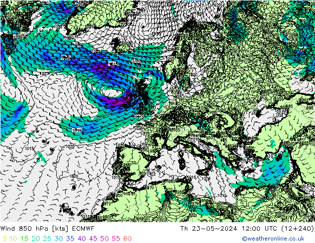 ветер 850 гПа ECMWF чт 23.05.2024 12 UTC