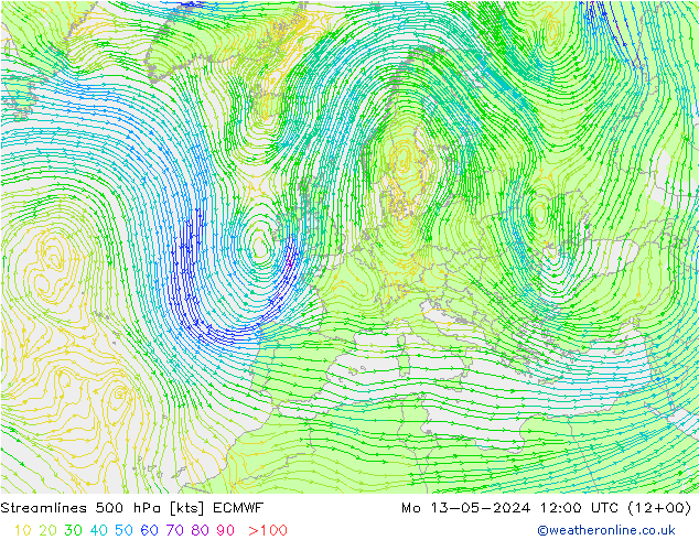 ветер 500 гПа ECMWF пн 13.05.2024 12 UTC