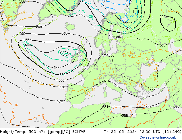 Z500/Rain (+SLP)/Z850 ECMWF Čt 23.05.2024 12 UTC