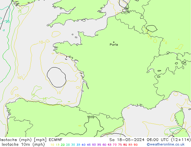 Eşrüzgar Hızları mph ECMWF Cts 18.05.2024 06 UTC