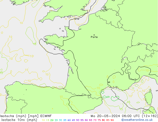 Eşrüzgar Hızları mph ECMWF Pzt 20.05.2024 06 UTC