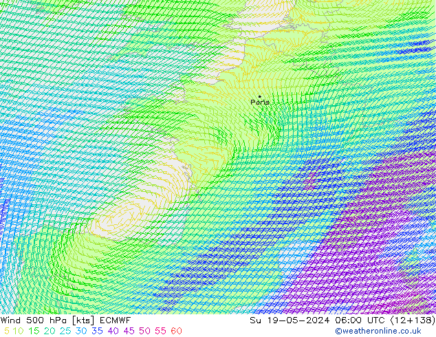 Wind 500 hPa ECMWF Ne 19.05.2024 06 UTC
