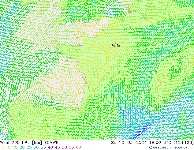 Wind 700 hPa ECMWF za 18.05.2024 18 UTC