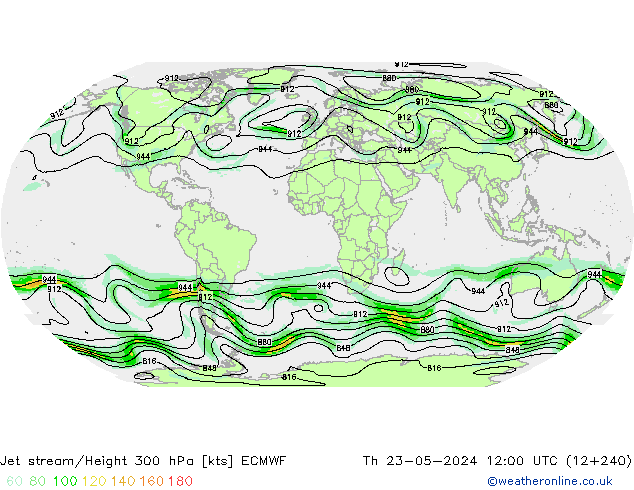 Jet stream ECMWF Qui 23.05.2024 12 UTC