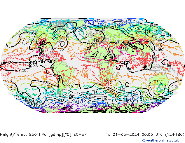 Height/Temp. 850 гПа ECMWF вт 21.05.2024 00 UTC