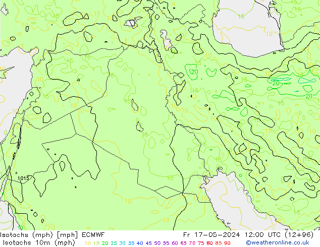 Isotachen (mph) ECMWF vr 17.05.2024 12 UTC
