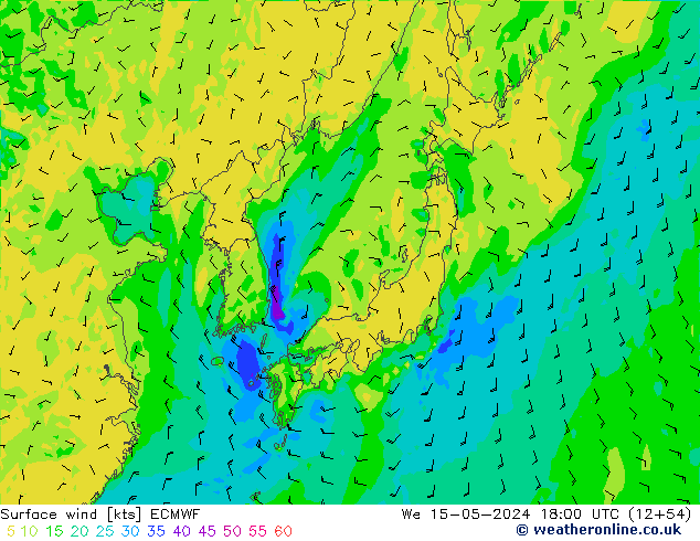 Neerslag 6h/Wind 10m/950 ECMWF wo 15.05.2024 18 UTC