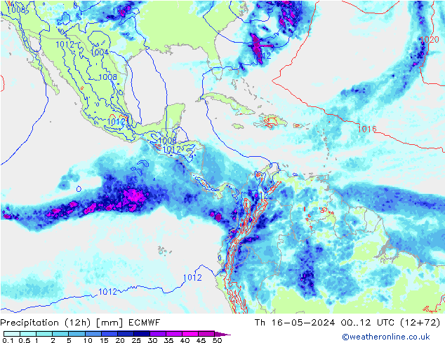 Precipitation (12h) ECMWF Th 16.05.2024 12 UTC