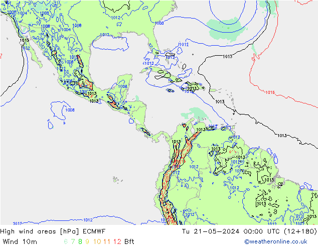 High wind areas ECMWF Tu 21.05.2024 00 UTC