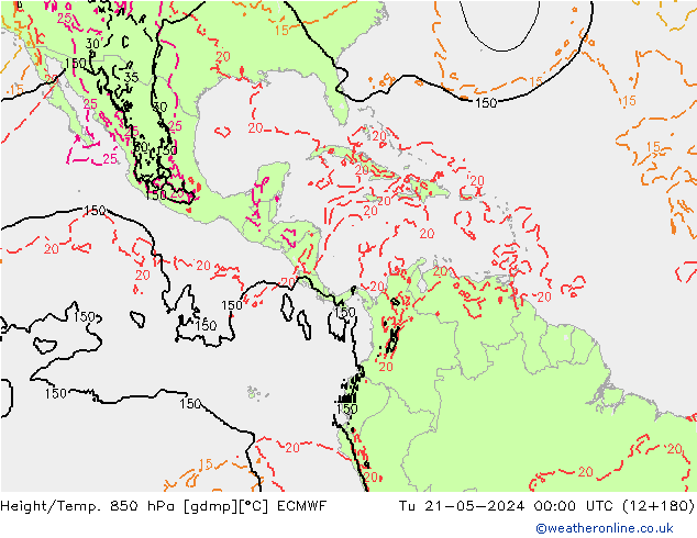 Z500/Rain (+SLP)/Z850 ECMWF wto. 21.05.2024 00 UTC
