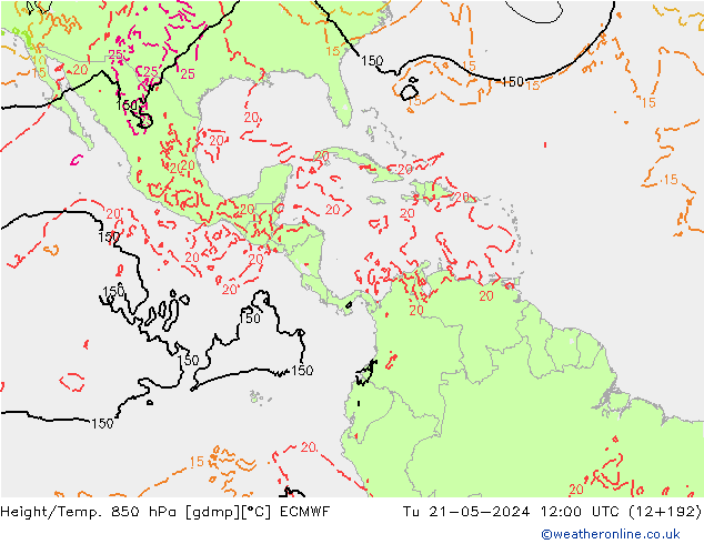 Height/Temp. 850 гПа ECMWF вт 21.05.2024 12 UTC