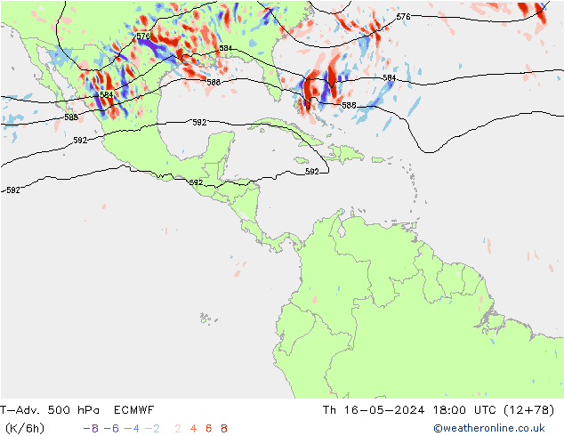 T-Adv. 500 hPa ECMWF Qui 16.05.2024 18 UTC