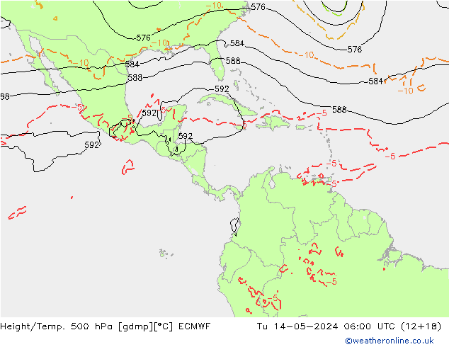 Z500/Yağmur (+YB)/Z850 ECMWF Sa 14.05.2024 06 UTC