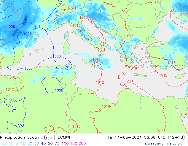 Precipitation accum. ECMWF вт 14.05.2024 06 UTC