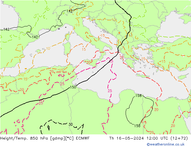 Z500/Yağmur (+YB)/Z850 ECMWF Per 16.05.2024 12 UTC