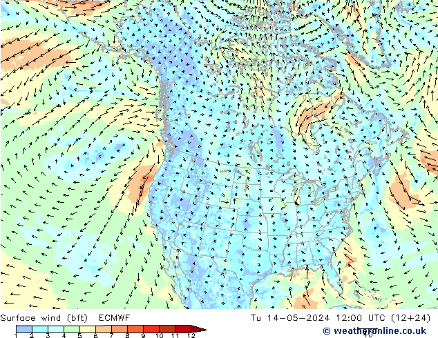 Surface wind (bft) ECMWF Tu 14.05.2024 12 UTC