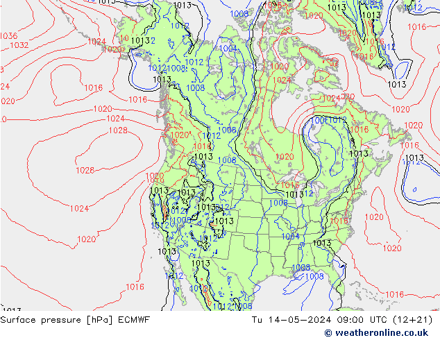 Bodendruck ECMWF Di 14.05.2024 09 UTC