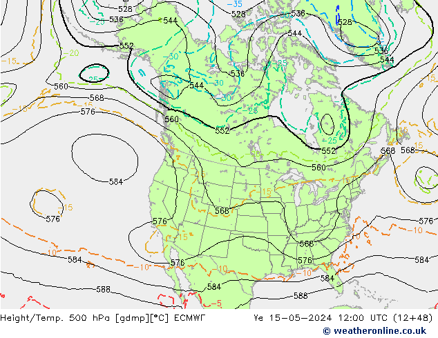 Z500/Rain (+SLP)/Z850 ECMWF  15.05.2024 12 UTC