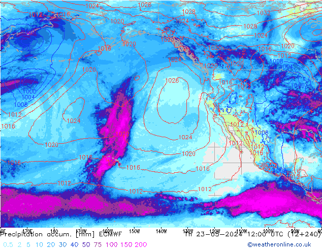 Precipitation accum. ECMWF чт 23.05.2024 12 UTC