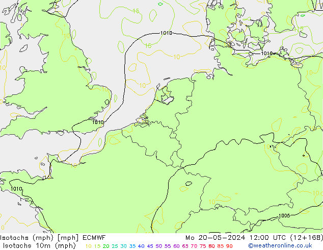 Eşrüzgar Hızları mph ECMWF Pzt 20.05.2024 12 UTC