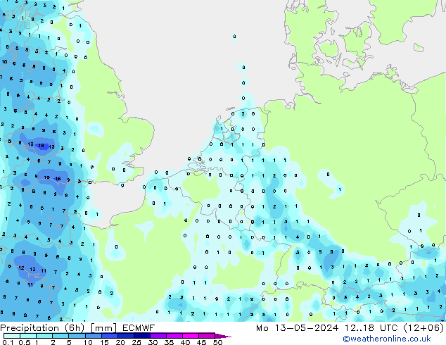 降水量 (6h) ECMWF 星期一 13.05.2024 18 UTC