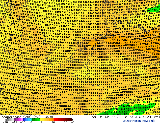 Temperatuurkaart (2m) ECMWF za 18.05.2024 18 UTC