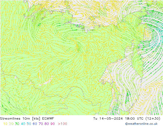 ветер 10m ECMWF вт 14.05.2024 18 UTC