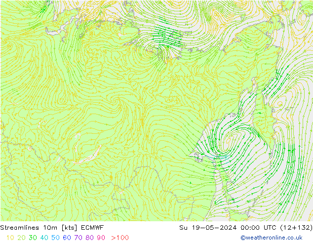 Ligne de courant 10m ECMWF dim 19.05.2024 00 UTC