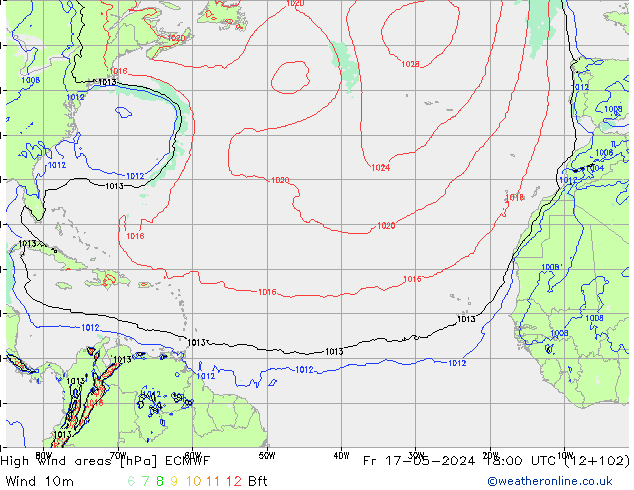 High wind areas ECMWF ven 17.05.2024 18 UTC