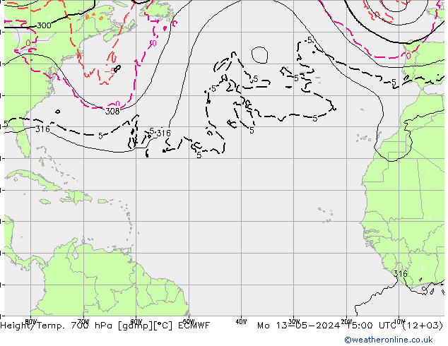 Yükseklik/Sıc. 700 hPa ECMWF Pzt 13.05.2024 15 UTC