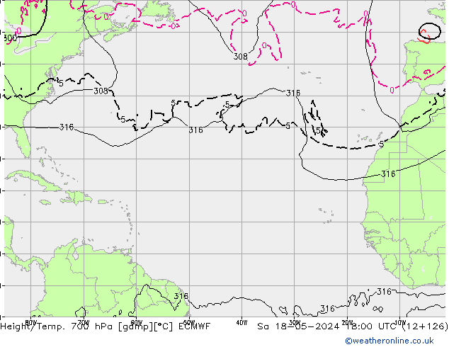 Géop./Temp. 700 hPa ECMWF sam 18.05.2024 18 UTC
