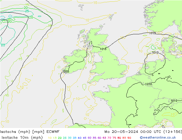 Isotachen (mph) ECMWF ma 20.05.2024 00 UTC