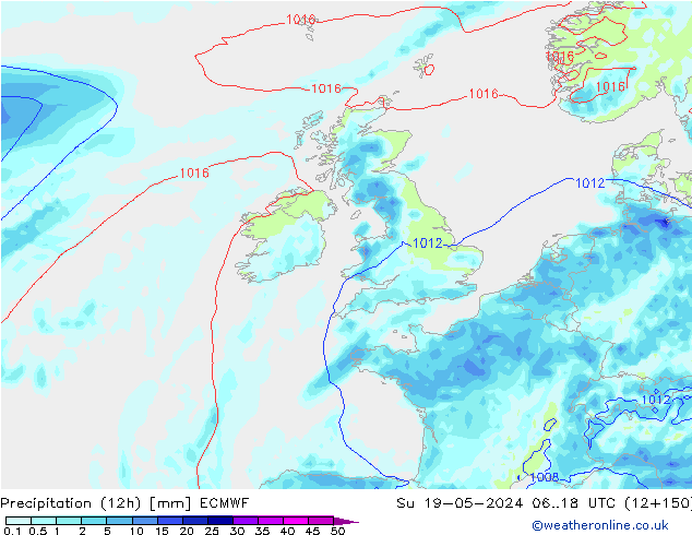 Precipitation (12h) ECMWF Ne 19.05.2024 18 UTC