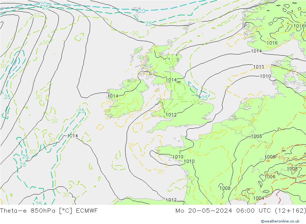 Theta-e 850hPa ECMWF lun 20.05.2024 06 UTC