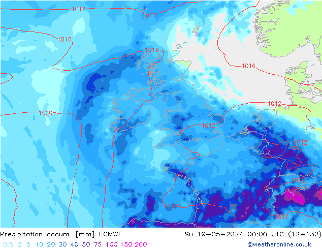 Precipitation accum. ECMWF nie. 19.05.2024 00 UTC