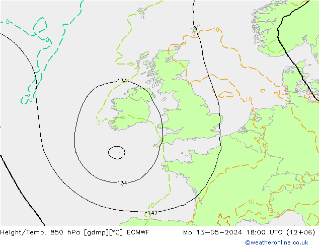 Z500/Rain (+SLP)/Z850 ECMWF lun 13.05.2024 18 UTC
