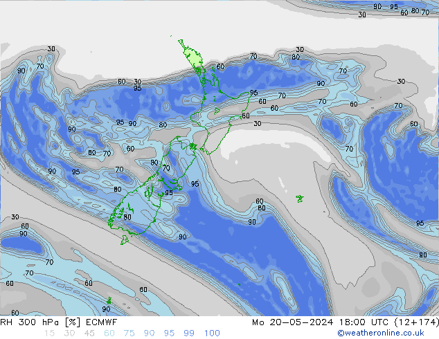 RH 300 hPa ECMWF pon. 20.05.2024 18 UTC