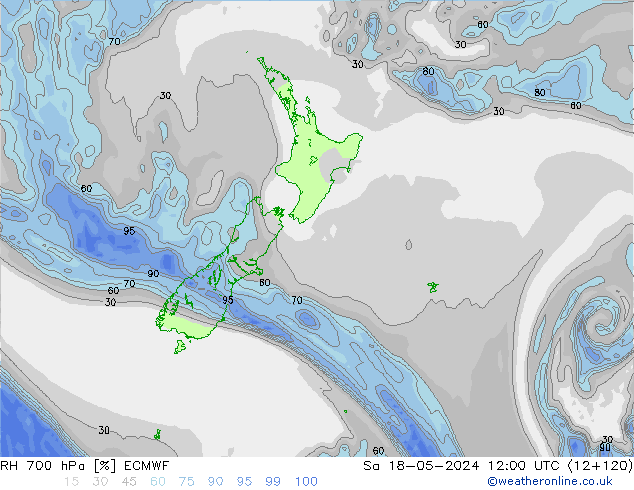 Humidité rel. 700 hPa ECMWF sam 18.05.2024 12 UTC